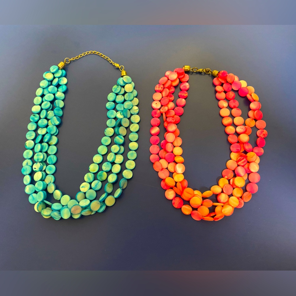 Multicolor Beaded Necklace Set pink and blue